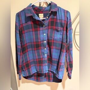 G.H. Bass & Co Navy Plaid Shirt with Red & Green Stripes 100% Cotton Cottagecore